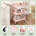 thumbnail image 2 of TINKLE WELL Multi-Purpose Rolling Utility Cart, 3-Shelf Duty Metal Organizer with Locking Wheels and Handle, Mobile Storage for Home Kitchen, Bathroom & Office, Pink, 2 of 7