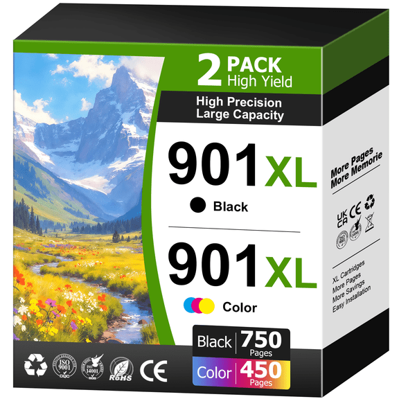 901 Ink Compatible for 901 Ink Cartridges for HP 901 Ink Cartridges for Officejet J4680 4500 4580 4640 Printers (1 Black, 1 Tri-color)