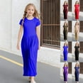 thumbnail image 4 of FhsagQ Dress Summer Easter Dresses for Girls Size 10 Girl's Short Sleeve Solid Color Loose Casual Long Maxi Dress with Pockets Girls Easter Dresses Size 6X-7 Girls Easter Dresses Blue 6-12 Month, 4 of 4