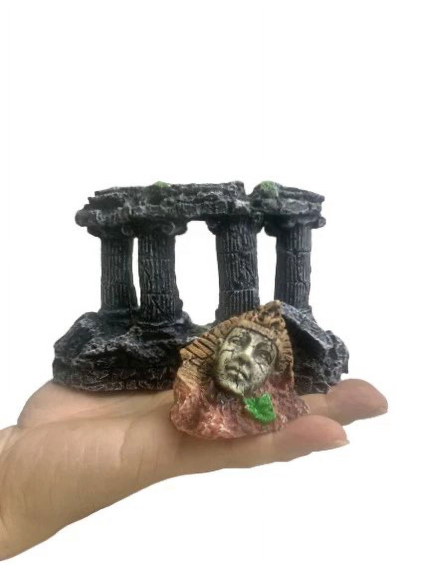 Aquairum Egyptian Decor with Pyramid Head, Sphinx Figure, Pillars Resins,Sunken Ancient Heritage, Fish Tank Decorations Ancient Ruins Miniature as Underwater Landscape,4PCS