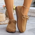 thumbnail image 2 of Womens Loafers Solid Color Lace up Lightweight Boat Shoes Casual Arch Support Slip on Flat Walking Shoes Khaki Size 9, 2 of 8