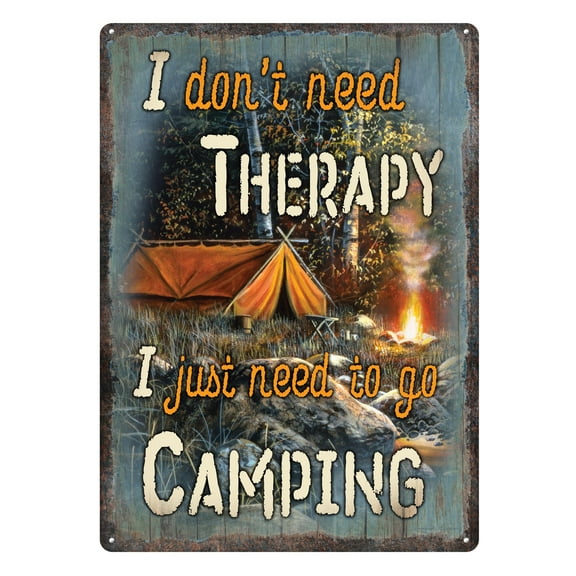 Rivers Edge Products Retro Metal Tin Sign, 17" x 12" Weatherproof Metal Wall Art for Indoor or Outdoor Decor, Vintage Man Cave, Bar, Cabin, Garage, or Home Decor, Therapy Camping