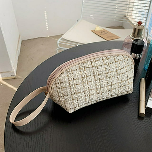 Sac de Rangement pour Rouges à Lèvres en Tweed à Fermeture Éclair, Grande Capacité, avec Poignée, pour Femmes et Filles
