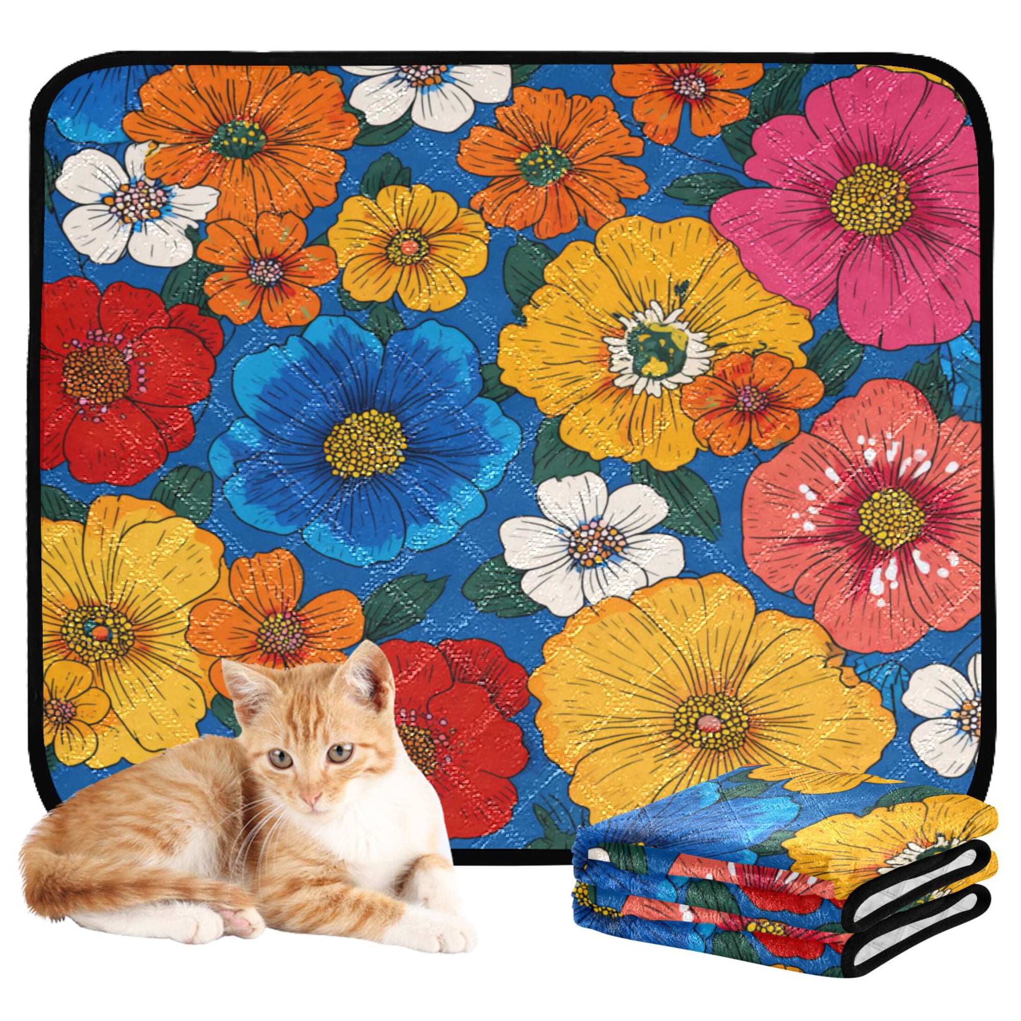 RMDQTR 3Pack Set of Small Pet Potty Pads Reusable Ultra-Absorbent Pet Training Pads Leak-Proof Pet Pads Colorful Dahlia Flowers
