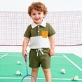 thumbnail image 4 of Kaprioy Boys Summer Outfits Boys Clothes Set 6 12 18 24 Months 2T 3T Solid Color Lapel Short Sleeve Single-Breasted Tops + Shorts Outfits, 4 of 6