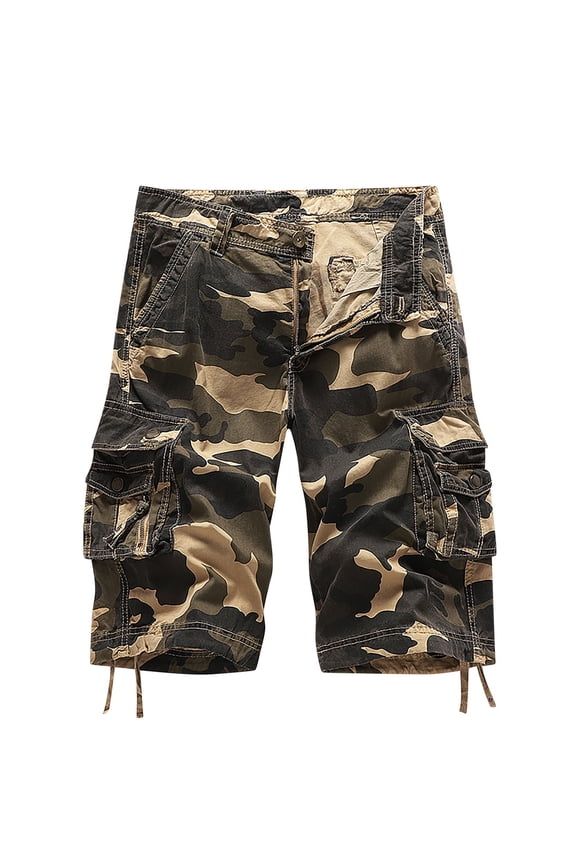 Cargo Shorts for Men Camo Multi Pocket Fashionable Casual Workwear Shorts Camouflage Outdoor Twill Cargo Shorts Khaki 8(32)