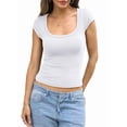 thumbnail image 2 of Women Cotton Ribbed Scoop Neck Short Sleeve Shirts Cap Sleeve Slim Fit T-Shirt Basic Summer Going Out Top White S, 2 of 9