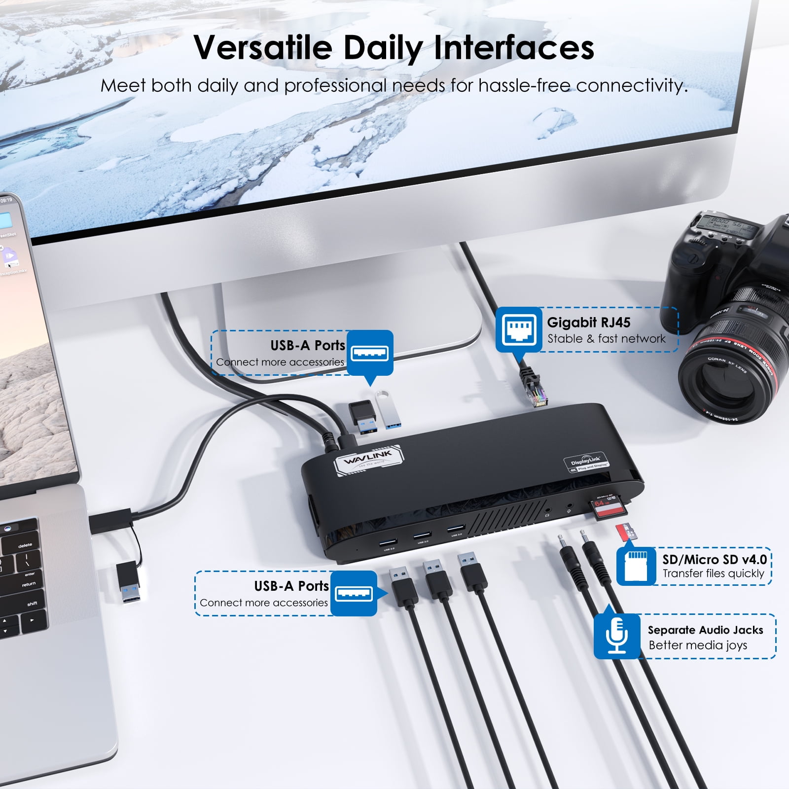 WAVLINK 14-in-1 Dual 5K DisplayLink Docking Station, Laptop USB-C Dock with 100W Charging, 2 DisplayPort & HDMI Ports, 5 USB Ports, Ethernet, SD/TF for New MacBook Neo, Mac & Windows