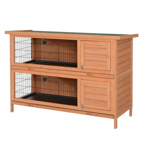 Spaco 54" 2-Story Large Rabbit Hutch Bunny Cage Wooden Pet House Small Animal Habitat with Lockable Doors, No Leak Tray and Waterproof Roof for Outdoor/Indoor, Orange