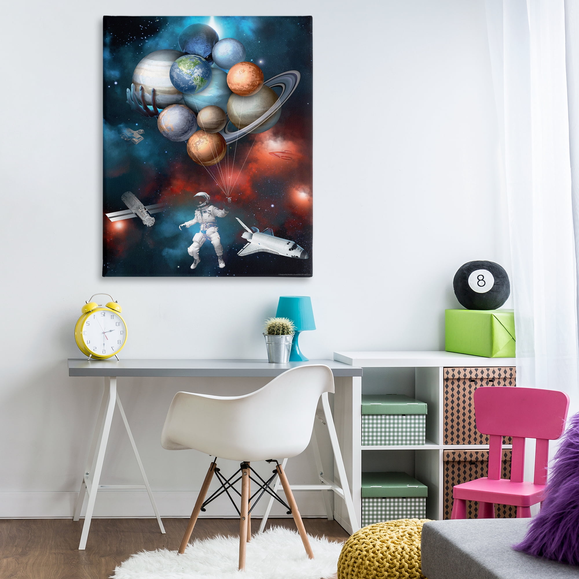 Stupell Industries Planet Balloons in Space Astrology & Stars Painting Wrapped Canvas Art Print Wall Art, 36 x 48