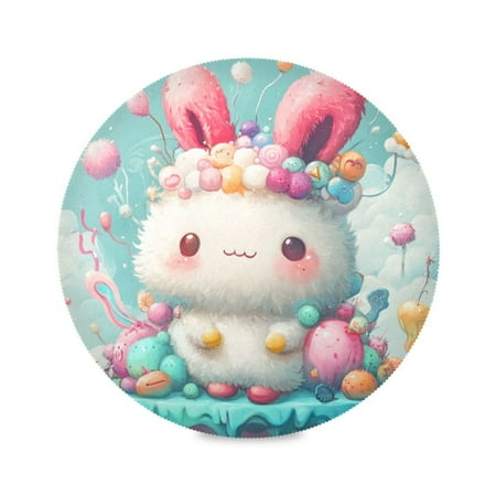 

Round Plate Mat 15.4x15.4 Inchesx6 Placemat Table Mat Kitchen Mat Coffee Mat Fabric Thick Strong Wear-Resistant Heat Resistance Pink Eared Rabbit