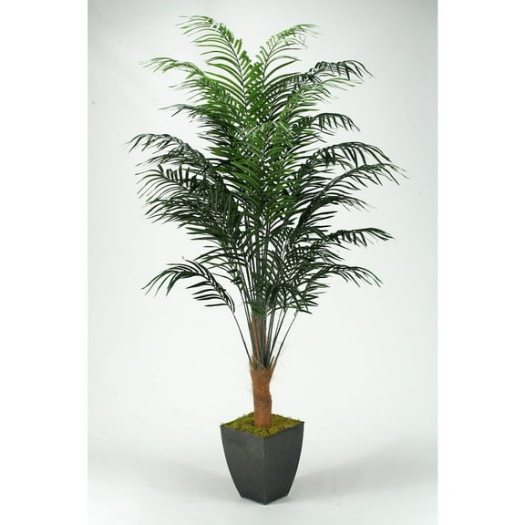D & W Silks 8' Dwarf Areca Palm in Square Metal Planter