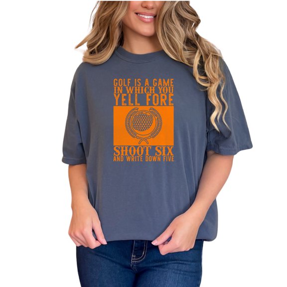 Golf Enthusiast Humor Yelling Fore, Denim Comfort Colors T-Shirt, Small