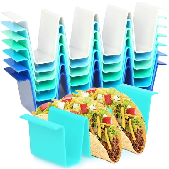 Youngever 8 Pack Plastic Taco Holder Stand, Dishwasher Top Rack Safe, Microwave Safe, Set of 8 Assorted Colors (Coastal)