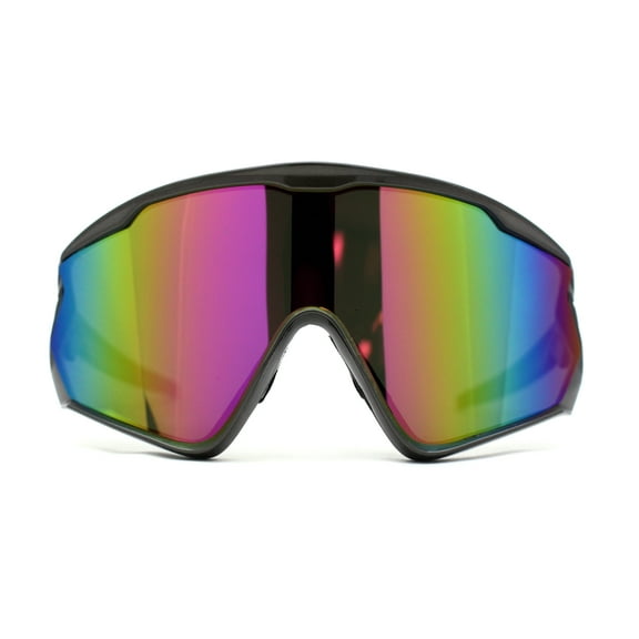 Mens Super Oversized Block Shield Geometric Bevel Cut Sport Sunglasses Grey Purple Mirror