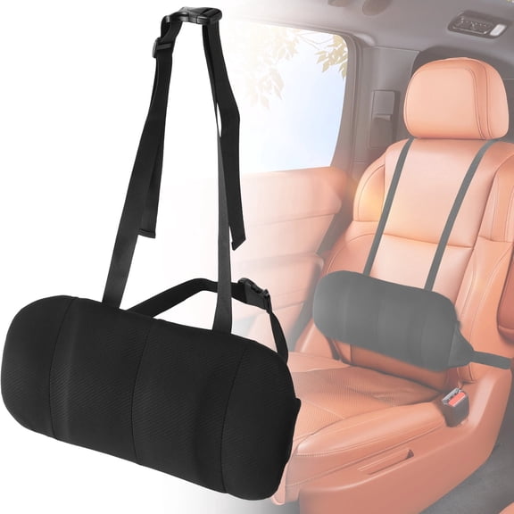 Lumbar Support Pillow for Car, Adjustable Memory Foam Back Cushion with Breathable Mesh, Secure Straps Non-Slip Pillow for Office Chair Driving Seat Black