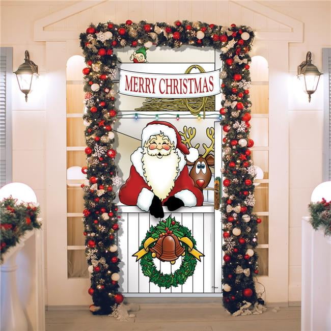 My Door Decor 285906XMAS-004 36 x 80 in. Santas Reindeer Barn Christmas