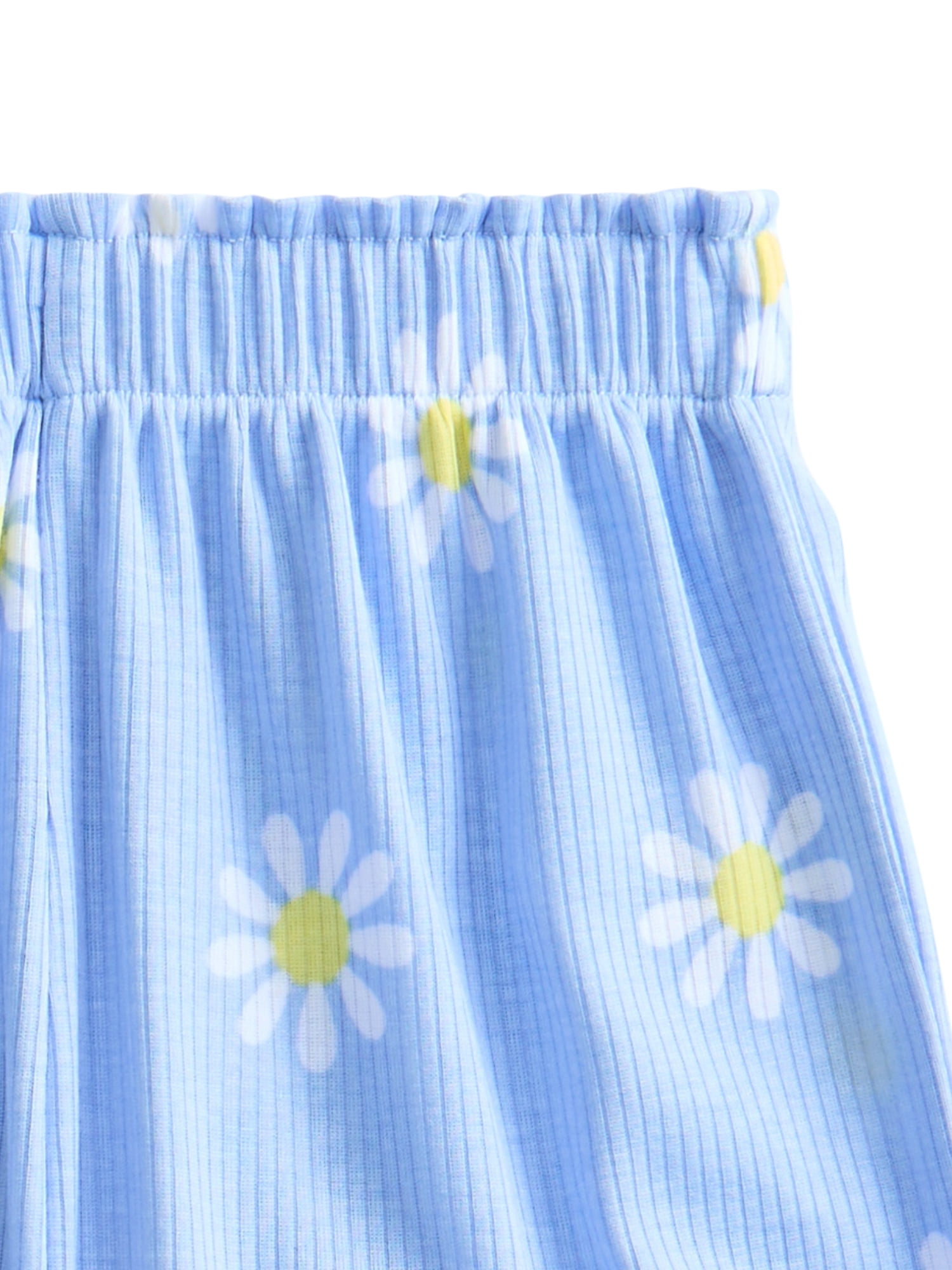 Wonder Nation Toddler Girl's Ribbed Print Tee and Shorts, 2-Piece Pajama Set, Sizes 12M-5T
