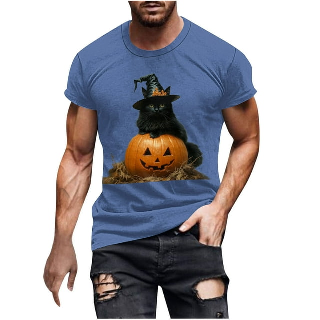 Shorts Courts pour Hommes Shorts Courts pour Hommes Blouses/T-Shirt à Manches Courtes à Col Rond Imprimé d'Halloween pour Hommes