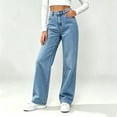 thumbnail image 3 of cocolona Womens Plus Size High Waist Jean Pants Elastic Waist Straight Wide Leg Denim Pants with Pockets, 3 of 4