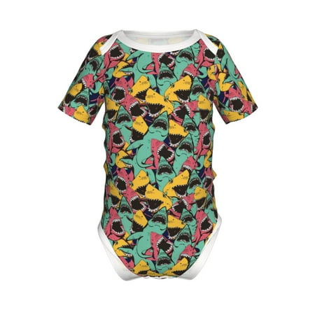 

Junzan Angry Shark Pattern Print Short-Sleeve Baby Climbing Clothes Bodysuits for Infant One-Piece for Baby Boys & Girls Baby Clothes Baby Romper with Snap Closure-3 Months