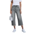 thumbnail image 3 of VBVC Women's Frayed Hem Capri Denim Pants , Button Fly Cropped Jeans For Women,Ladies' Casual Mid Calf Trousers with Pockets,Gray,S-2XL, 3 of 10