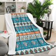 thumbnail image 2 of Soft Bohemian Sherpa Throw Blanket - 50x60in Plush Comfort Fluffy Blanke for Bed Couch Sofa Office Camping - Colorful Striped Flannel Fleece Throw Blankets, 2 of 5