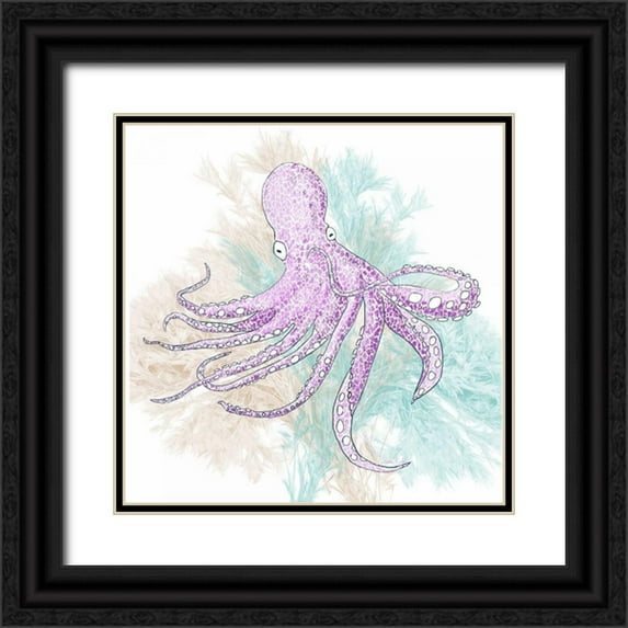 Murdock, Ramona 12x12 Black Ornate Wood Framed with Double Matting Museum Art Print Titled - Octopus Purple