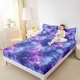 thumbnail image 3 of Manfei Celestial Nebula King Sheets,Sparkling Stars Print Bedding,Purple Pink,4-Piece,1 Flat Sheet,1 Fitted Sheet and 2 Pillowcases, 3 of 6