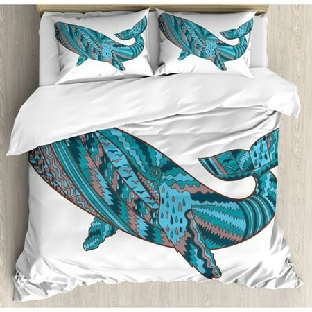 Ambesonne Modern Humpback Whale Figure By Ethnic Abstract Sea