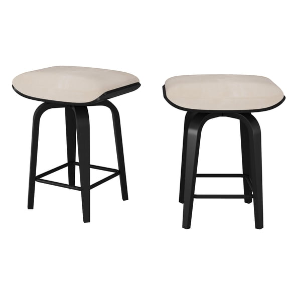 Swivel Bar Stools Set of 2, 26 Inch Modern Backless Wood Counter Height Bar Stools, 360°Swivel Upholstered Saddle Seat Kitchen Island Stools with Footrest, Black
