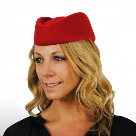 Stewardess Wool Pillbox Hat - ONE SIZE FITS MOST - Red