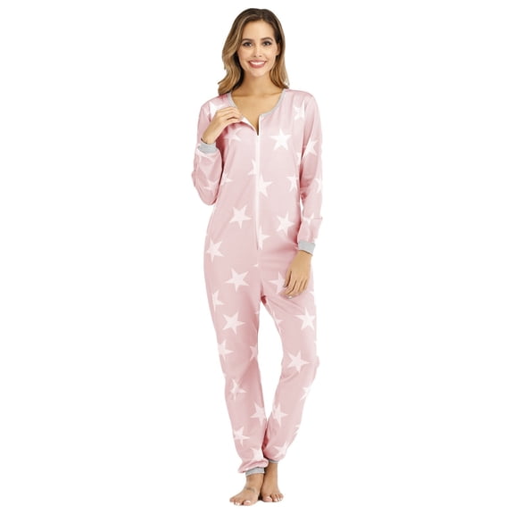 Women s Onesie Pajama Pajamas Bandage One Piece Long Sleep Romper Jumpsuit Bodycon Star Print Sleepwear Pjs Sets Soft Zip Up Thin Plus Size Cute Body