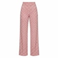 thumbnail image 5 of Women's Wide Leg Pants Gingham Plaid Casual High Waisted Cotton Blend Pants Comfy Summer Trousers with Pockets Red M(M), 5 of 5