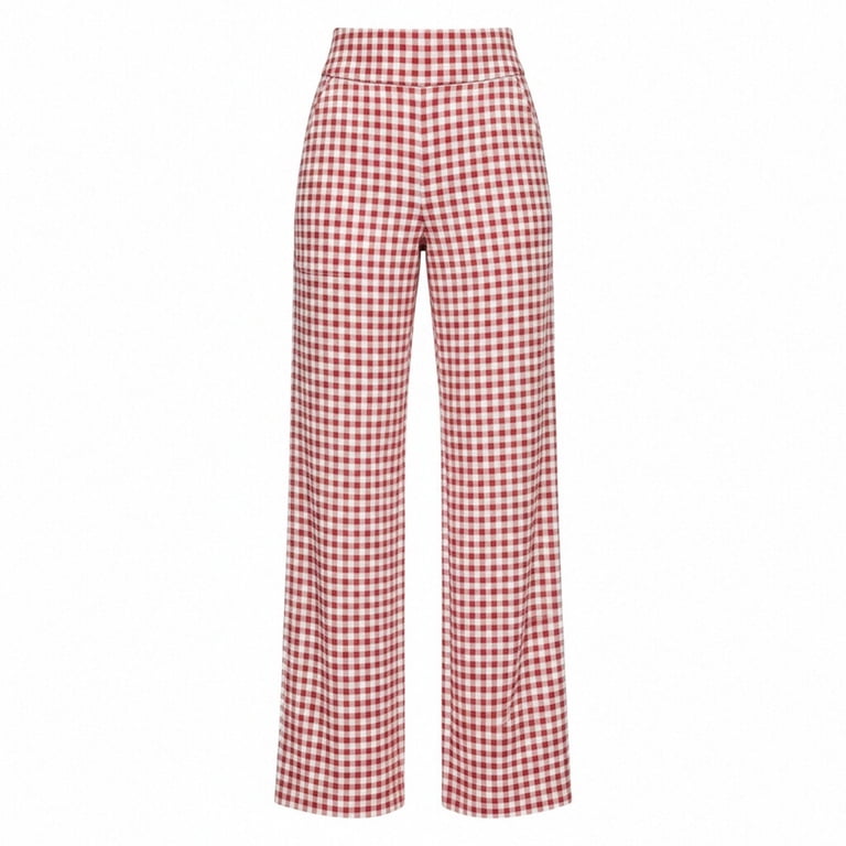 red plaid dress pants womens Lenago Women's Bootcut Dress Pants Pockets Women's Loose High-Waisted Straight-Leg Plaid Pants With Pockets Red Xxl, Size: 2XL