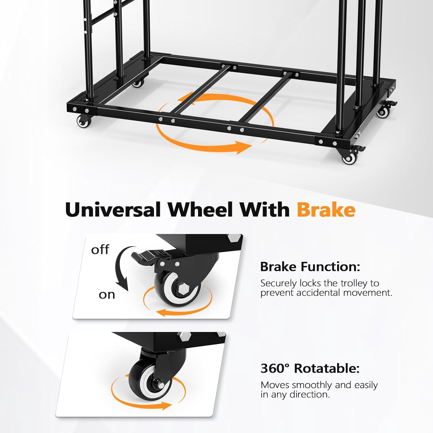 JFTER Heavy Duty Folding Table Cart, Table Dolly with PU Swivel Wheels, 800 lbs Capacity, Holds Up to 10 Tables for Party Events, Hotels, Factories & Warehouses