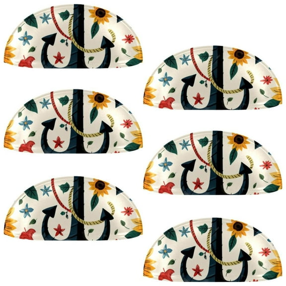 PhooArto 6 Pcs Cup Drawer Pulls, Sunflowers Anchors Pattern Shell Shape Handles Cabinet Knobs for Dresser Cupboard Closet Wardrobe with Screws