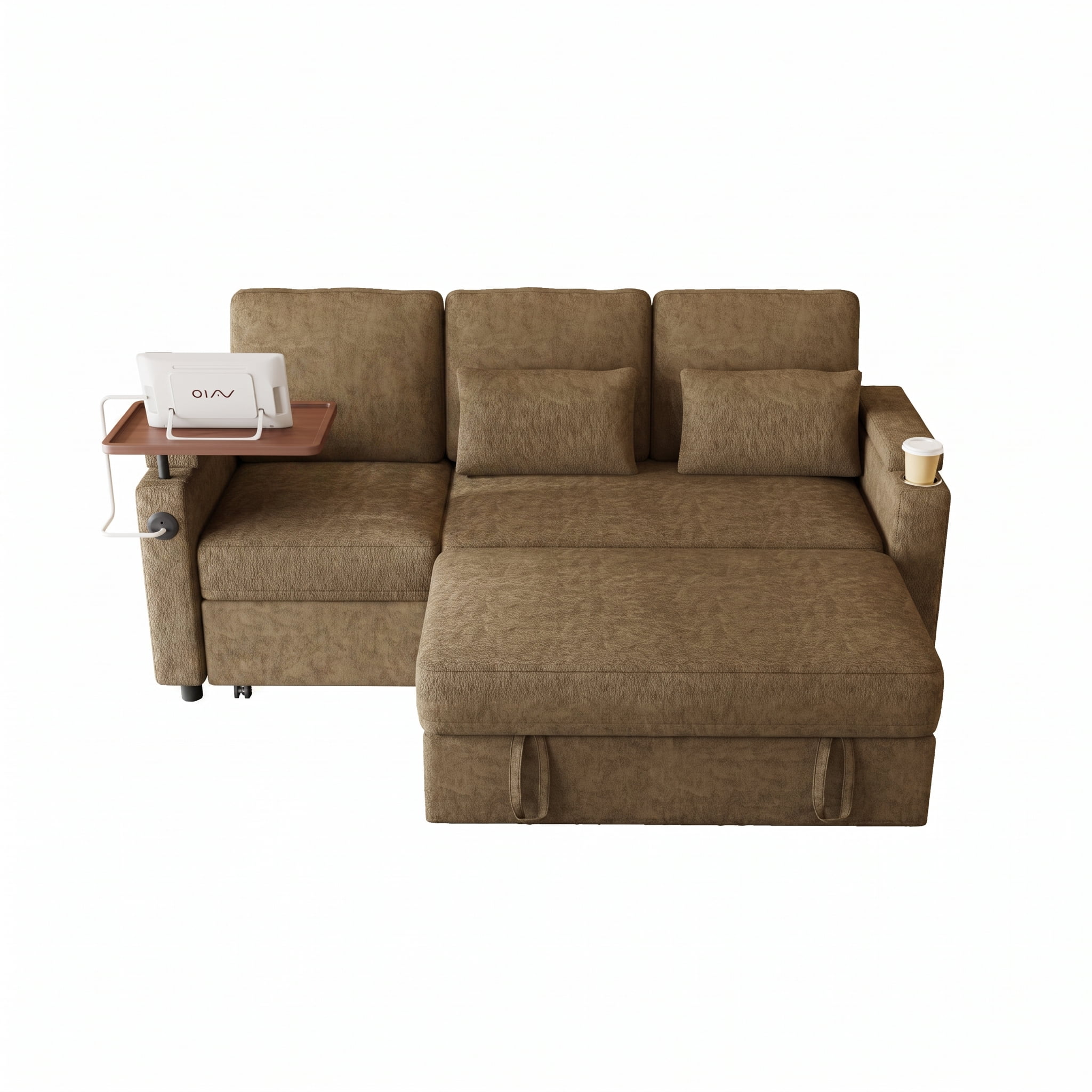 TiramisuBest 81" 3-in-1 Convertible Sleeper Sofa Bed with Power Recliner,Chenille Sofa Couch with Tray Table & USB for Living Room,Khaki