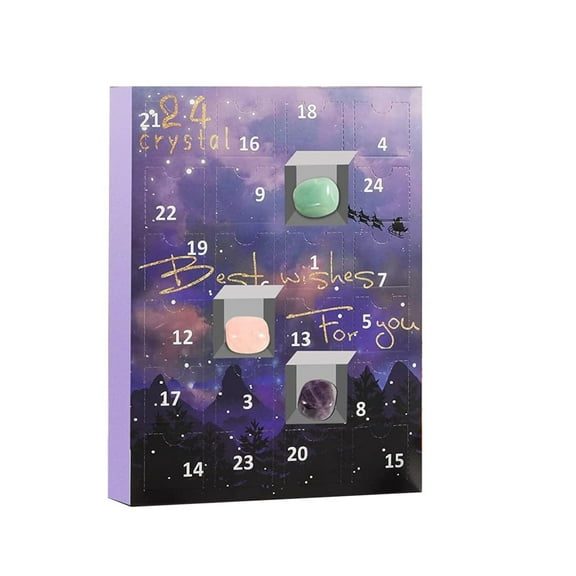 24 Day Crystal Advent Calendar with Assorted Natural Gemstone Collection for Daily Unboxing Experience and Decorative Display