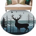 thumbnail image 2 of 5ft Round Rug, Forest Elk Non-Skid Rubber Backing Large Area Rugs - Living Room Bedroom Home Office, Retro Blue Ombre Stripes Tree Birds Animal Indoor Floor Mat Carpets Washable Rug, 2 of 9