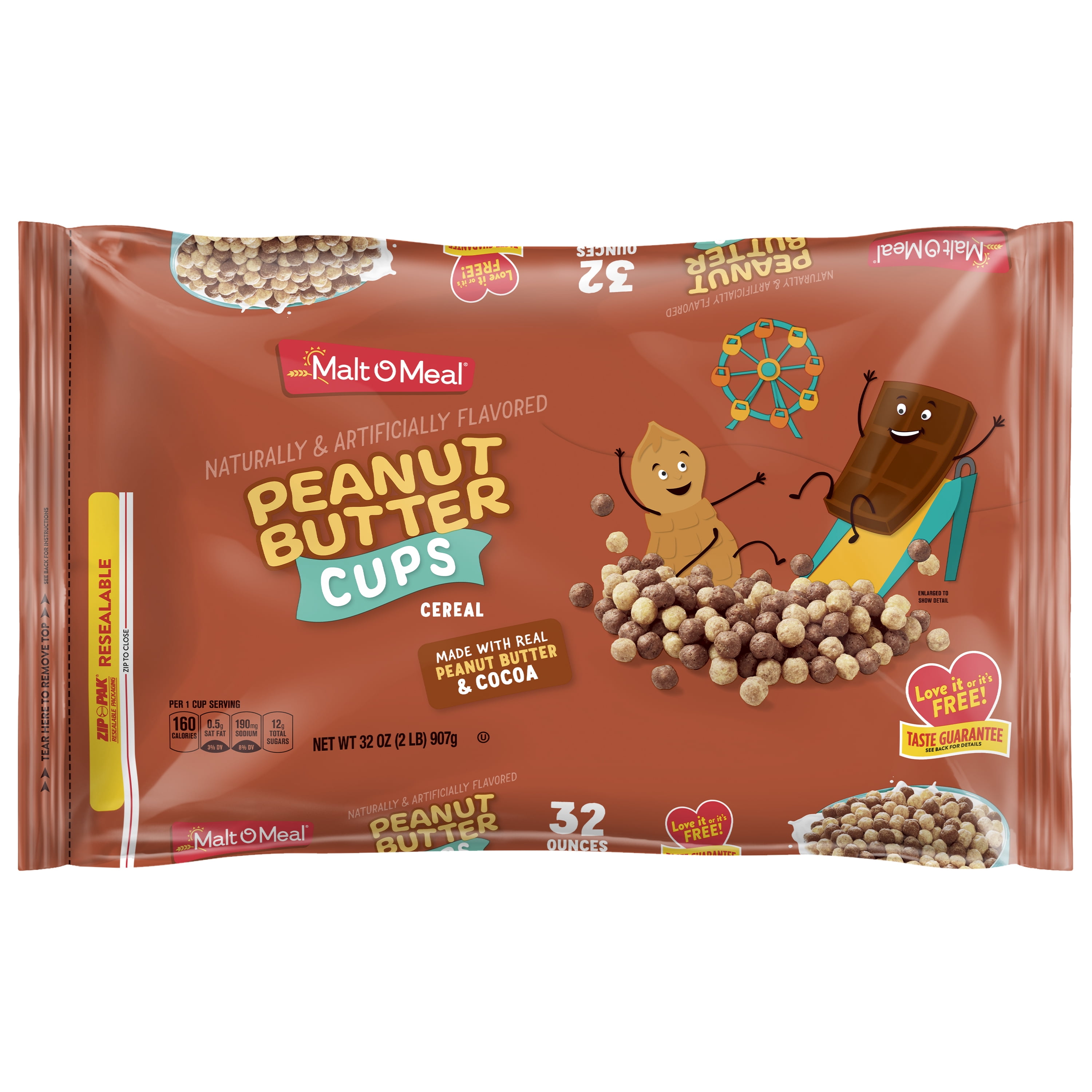 MaltOMeal Peanut Butter Cups Breakfast Cereal, Chocolate Peanut Butter Cereal, 32 OZ Bag