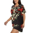thumbnail image 2 of Kdxio Red Mushrooms Print Pajamas Sets for Women Short-Sleeved Pjs with Lounge Shorts Two Piece Sleepwear S-4XL, 2 of 8