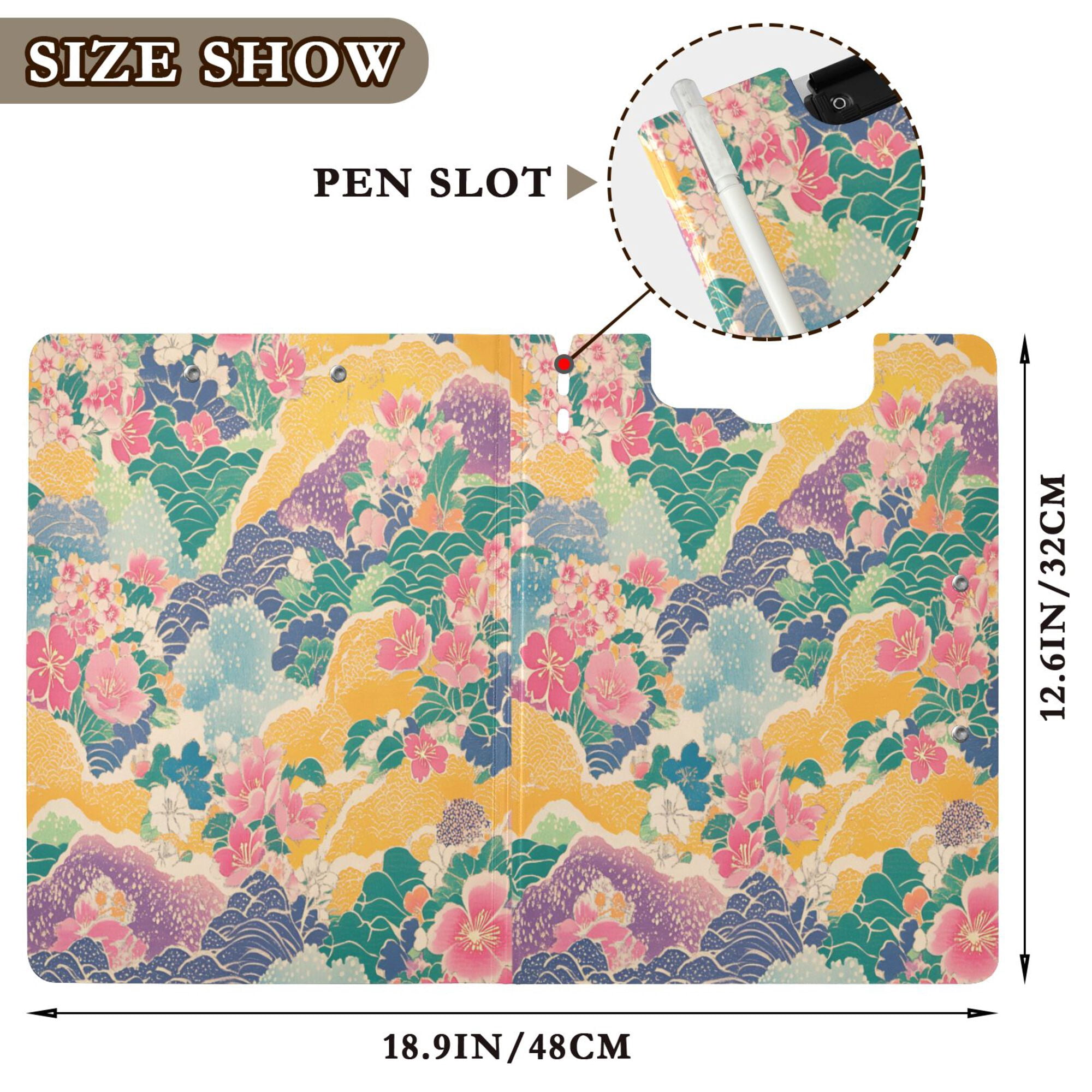 FORMRS A4 Clipboard Folder with Pen Holder Horizontal Foldable School Office Binder, Yellow Floral Wave