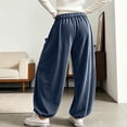 thumbnail image 5 of Evdexr Pants Women Bohemian Elastic Drawstring Trousers Oversized Baggy Wide Leg Trendy Sweatpants Soft Comfortable Bottoms with Big Pockets Navy XL, 5 of 8