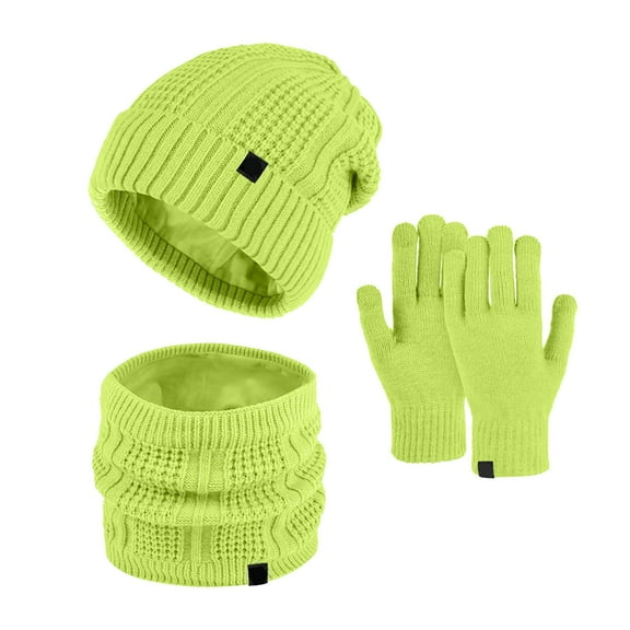 1PC Hat, 1PC Scarf, 1PC Gloves Green Polyester Women&Men Autumn Winter Warm Cute Wool Hat Scarf Gloves Slouchy Three Pieces Winter Snow Knit Cap Screen Mittens Scarves Sets