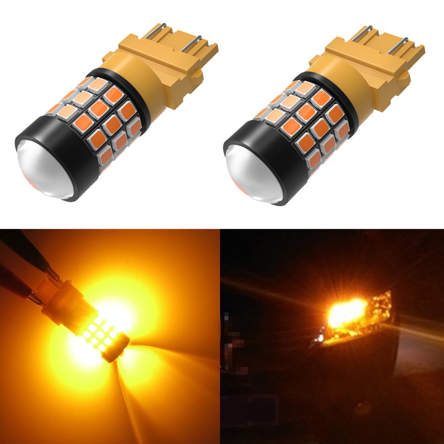 2 PACK 3157 LED Bulbs Amber Yellow Extremely Bright 3156 3047 4157 3057 LED Bulb For Turn Signal Light Compatible with Both Standard and CK Type