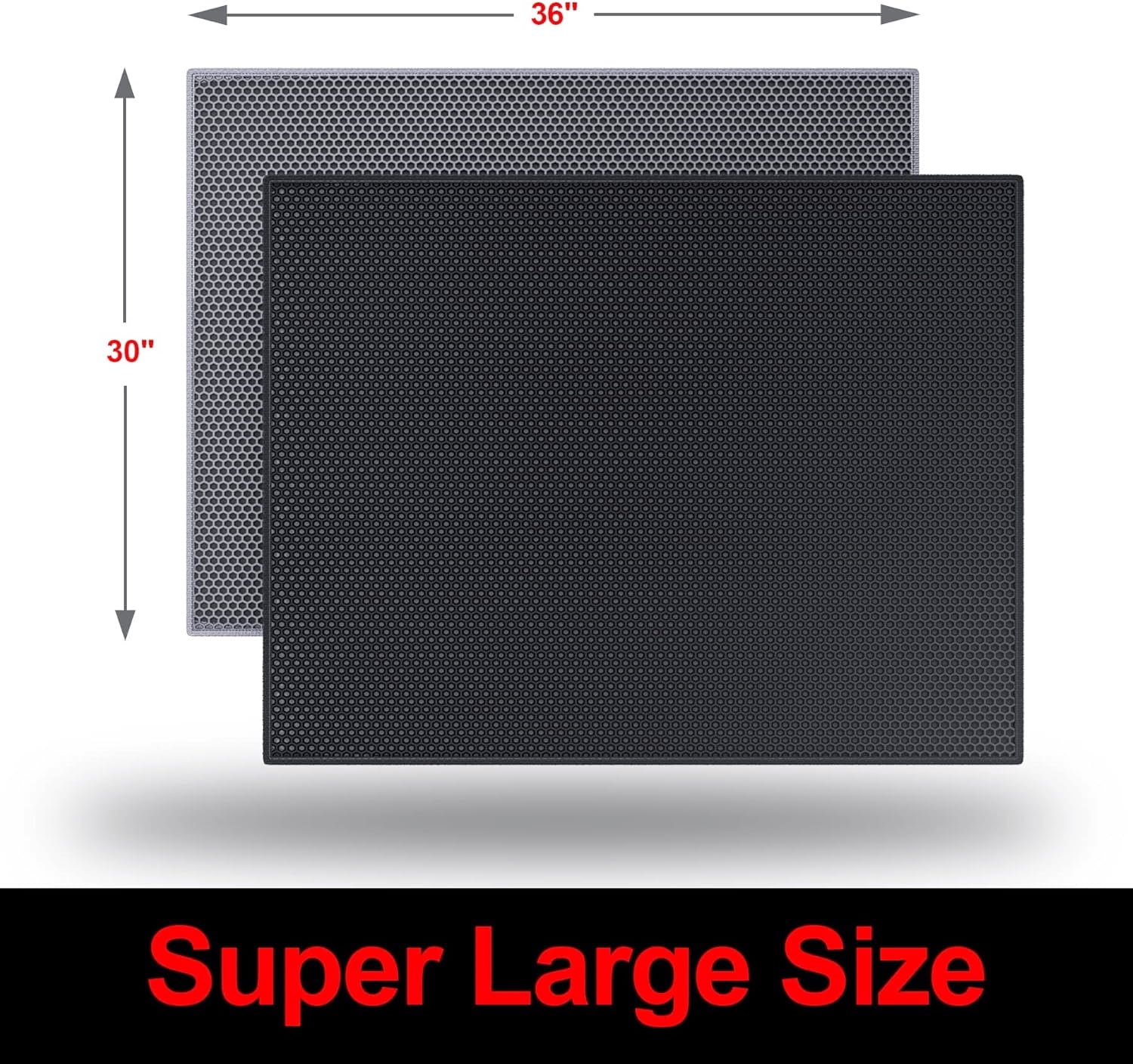 Premium Grey Cat Litter Box Mat 36"x30" Easy-Clean Waterproof Trapping Pad