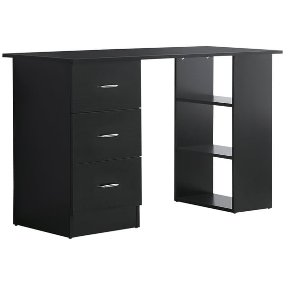 HOMCOM Computer Desk with 3-Tier Storage Shelves, Home Office Desk, Black