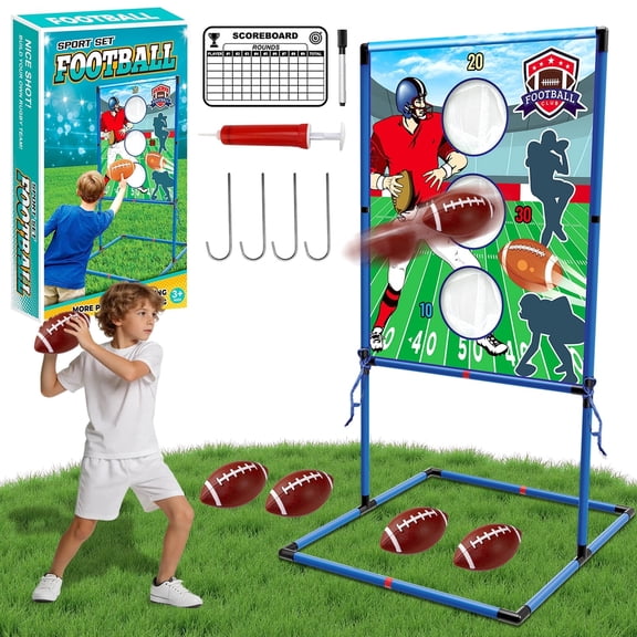 Caunedy 4 Pcs Football Toss Game with Inflatable Balls & Throwing Net,Outside Sport Toy for Boys Girls Ages 3-12
