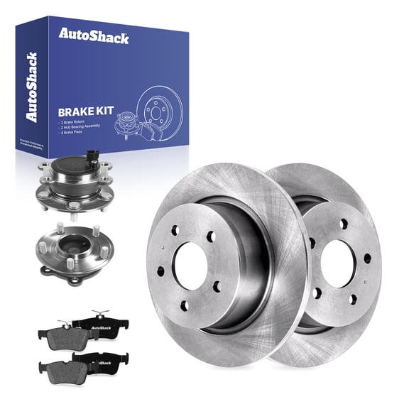 AutoShack Rear Solid Brake Rotors   Premium Ceramic Pads   Hub Bearing Assembly 8-PC Brake Kit Replacement for 2013-2016 Ford Escape 11.02" (279.8 mm)